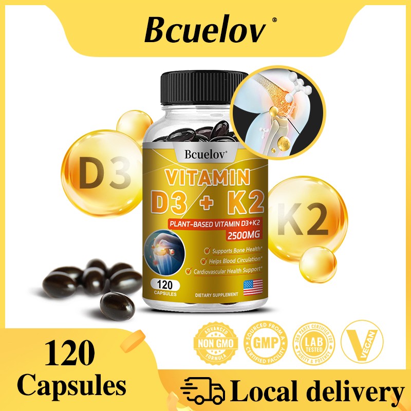 120 Capsules Vitamin D3+K2 (MK-7) 5000IU Improve Bone Teeth Heart Immune Support