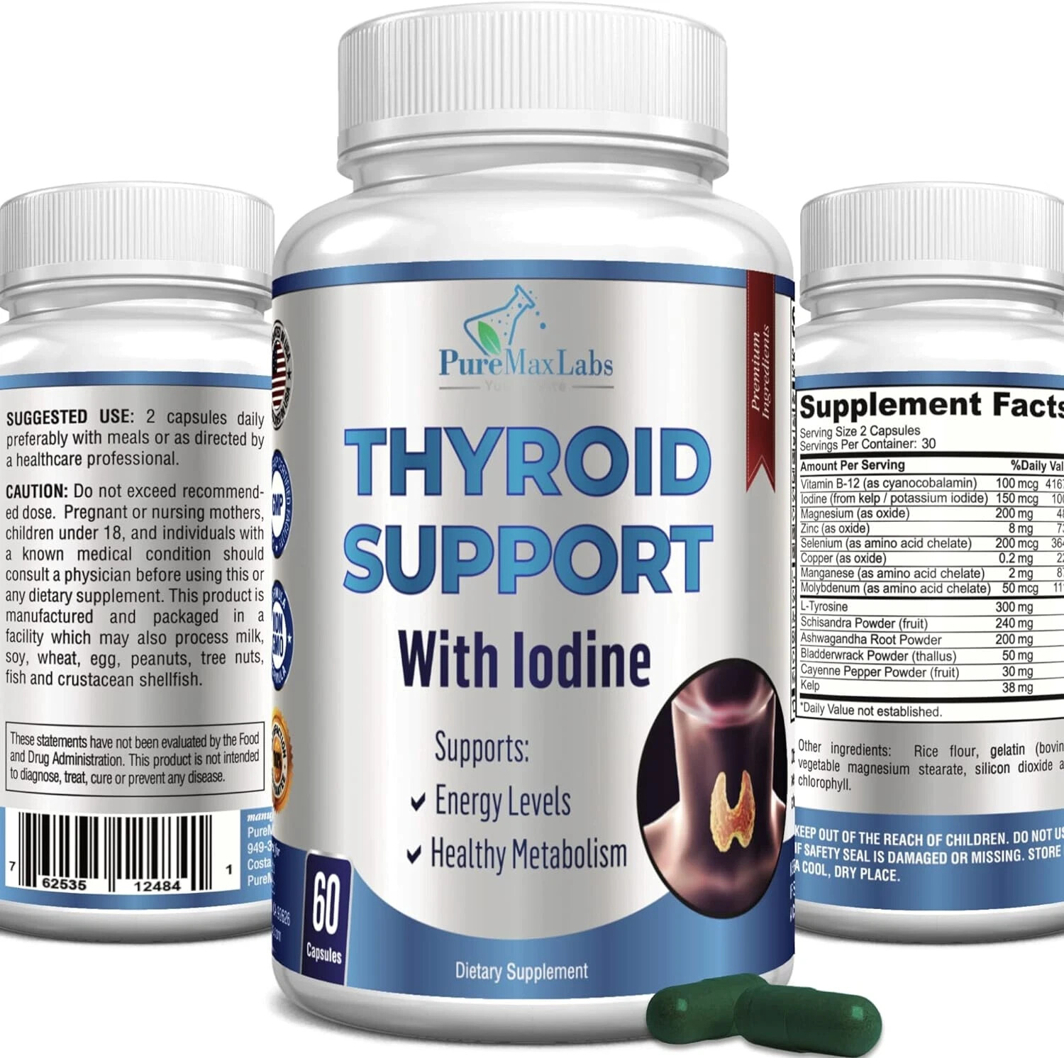 Thyroid Support with Iodine – Metabolism Booster, Energy Booster, Increase Focus
