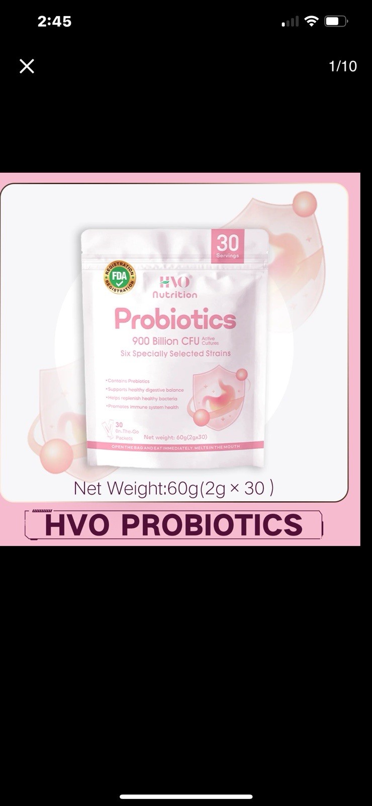 HVO Probiotics Powder 900 Billion CFU 6 Strain Prebiotic Digestion Immune Gut