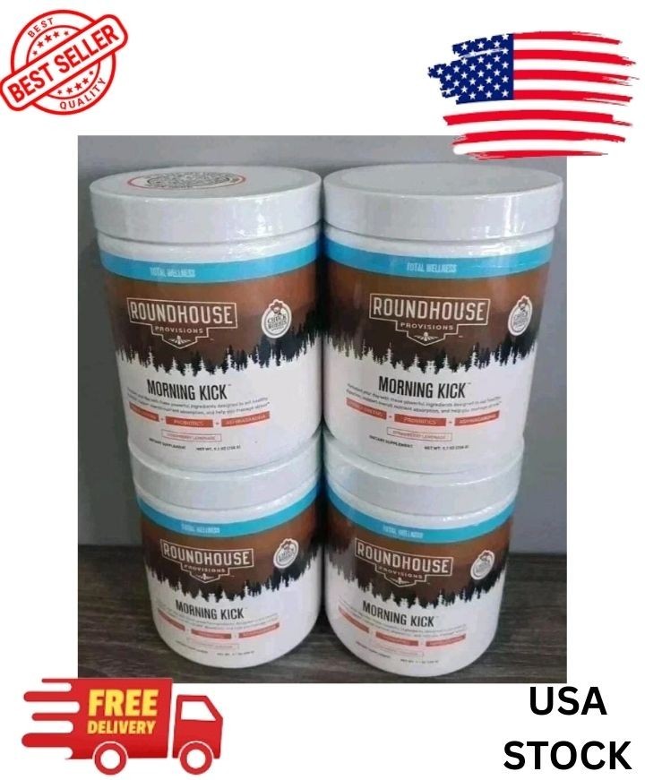 (4Pack)Roundhouse Morning Kick Supplement-Degestive Powder-StrawberryNew&saeled