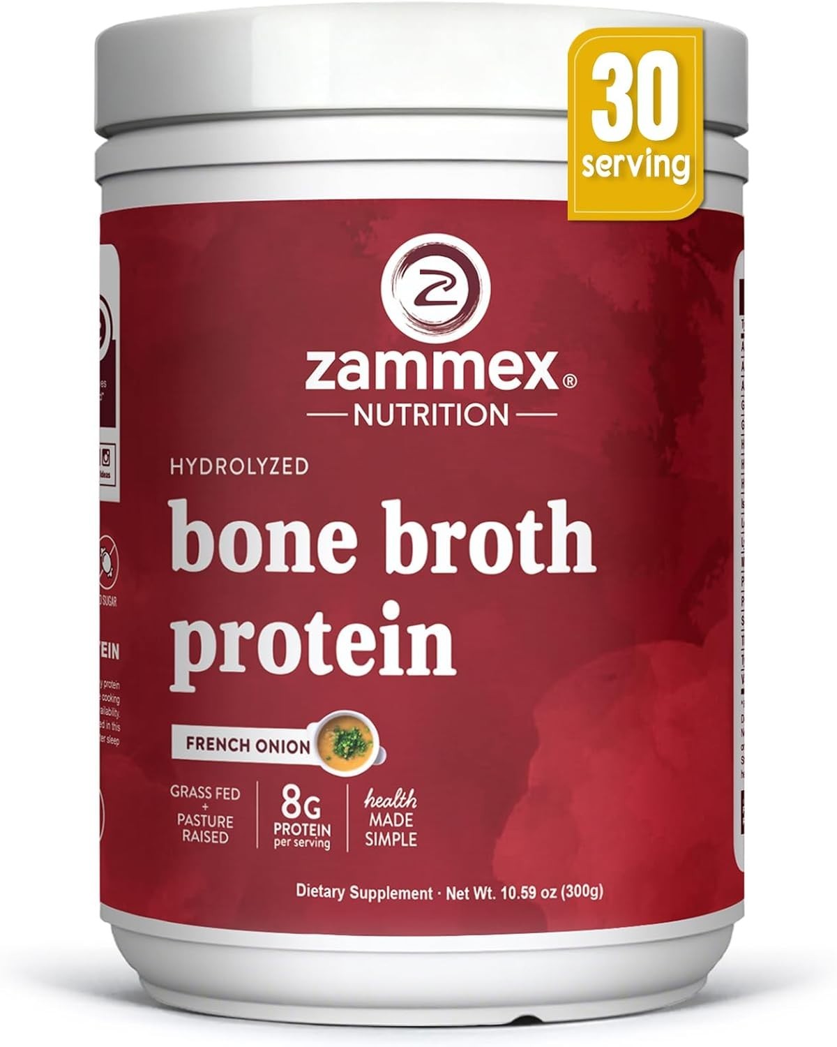 Zammex Nutrition Bone Broth Protein 10.59 oz Powder Hydrolyzed Collagen