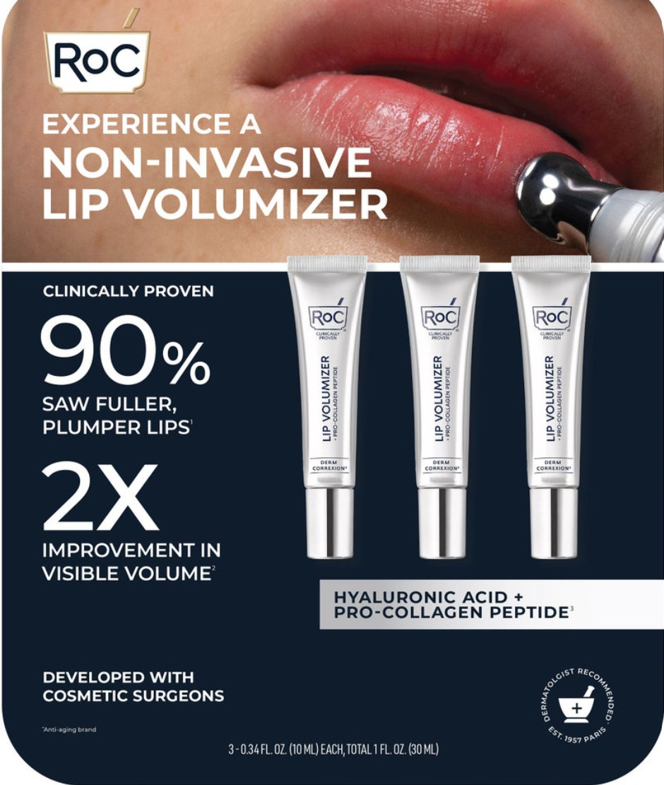 Roc Non-Invasive Lip Volumizer 0.34 Fl Oz 3-Pk Collagen Peptides Hyaluronic Acid