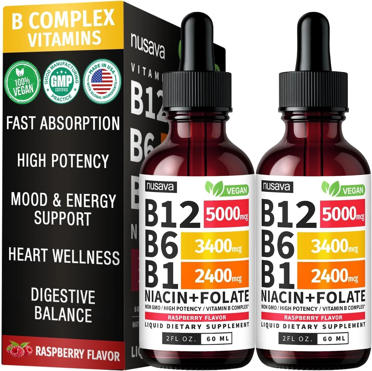 (2 Pack) Vitamin B12 and B6 Liquid Drops, B12 Sublingual Vitamin B Complex – B 1