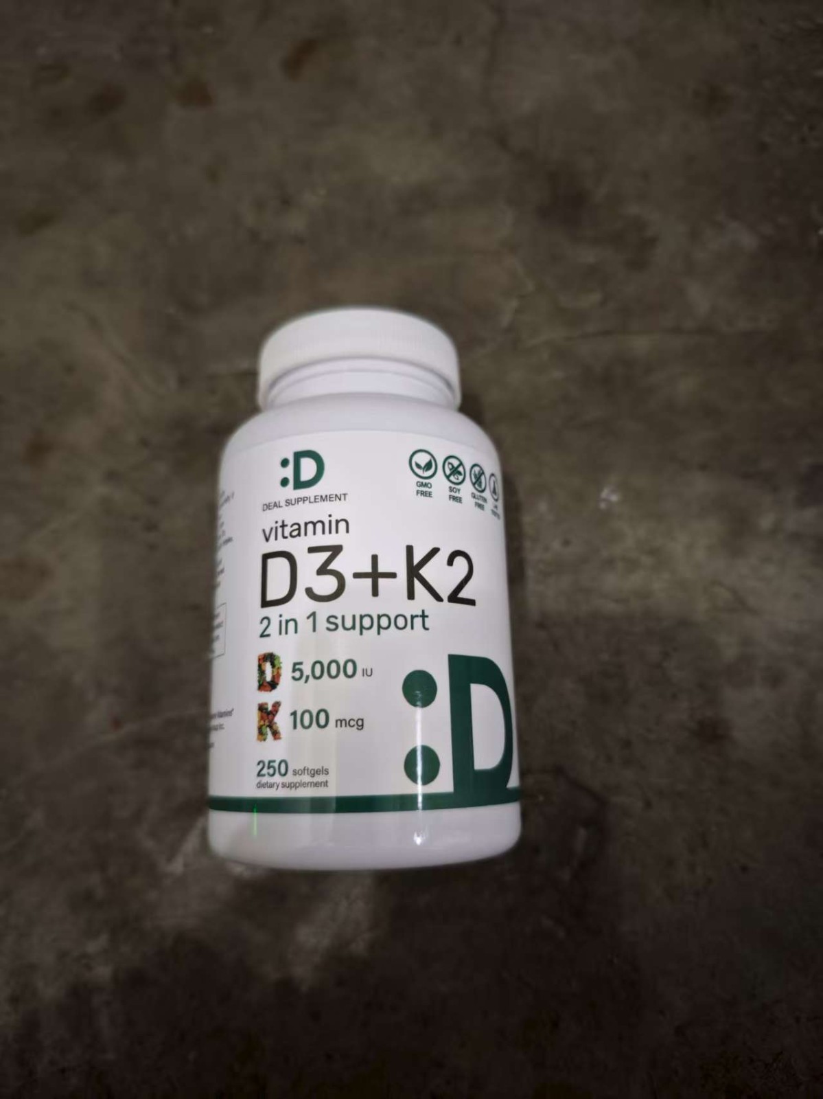 Vitamin D3 5,000 IU + K2 MK-4/MK7 Softgels, 250 Count Menaquinone
