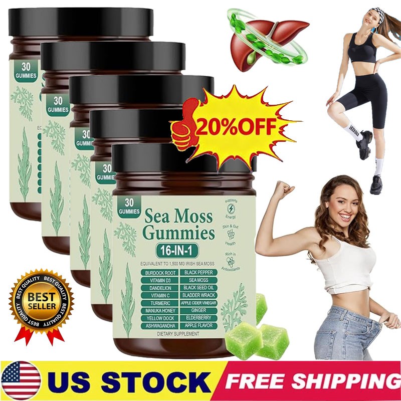 16 in 1 Organic Sea Moss Gummy | Irishmoss Extract 6000Mg | Green Apple Flavor