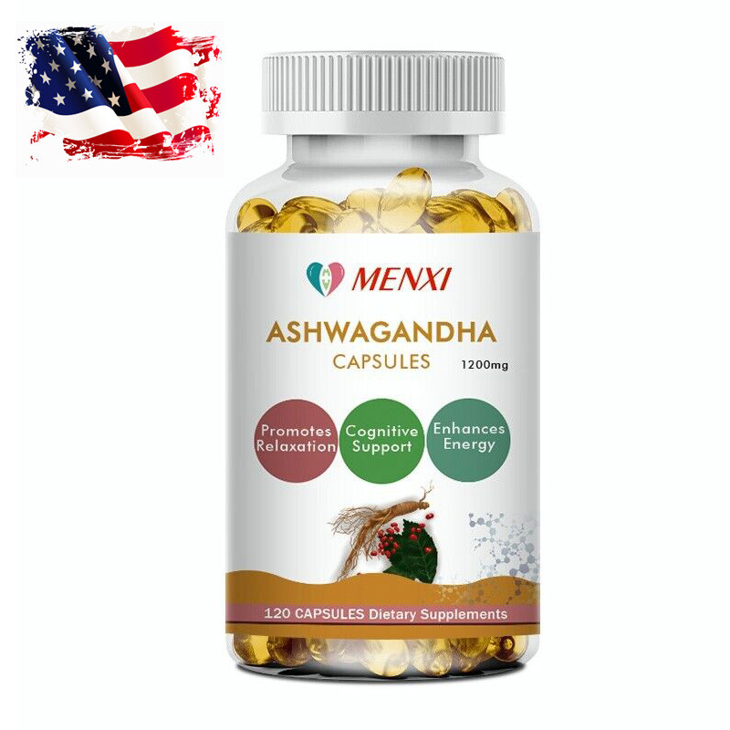 1200mg Organic Ashwagandha Capsules Supplement w/ Black Pepper Root Powder