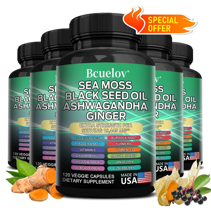 Organic Sea Moss Capsule-with Sea Moss，Black Seed Oil,Ashwagandha-IMMUNE SUPPORT