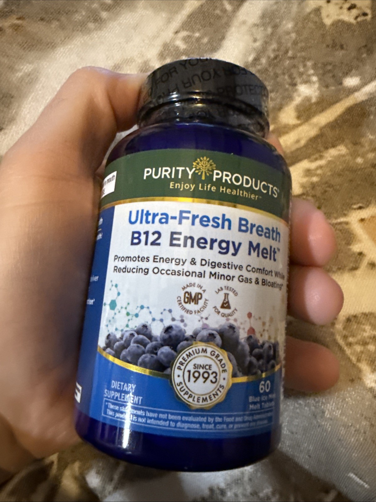 Purity Products B-12 Energy Ultra Fresh Breath Blue Ice Mint Melt – 60 Tablets