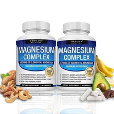2Pcs Magnesium complex supplement: 1000mg of 8-element magnesium, 90 capsules