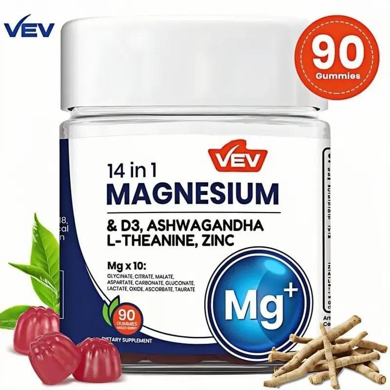 VEV 14-in-1 Magnesium Gummies – with Ashwagandha, L-Theanine, Vitamin D3 & Zinc