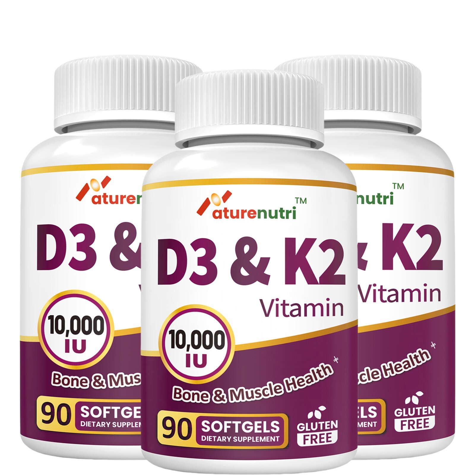 3 Packs-D3 & K2 Vitamin (10,000IU D3 + 200mcg MK-7)