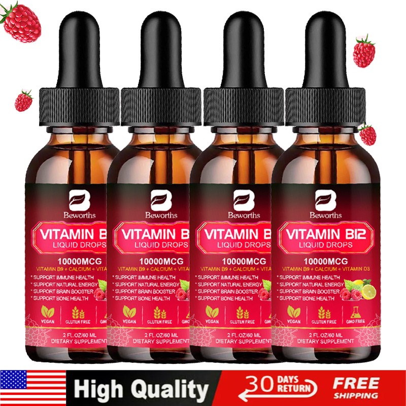 Vitamin B Complex Vegan Liquid Drops B9, B12 & Vitamin D3 for Men and Women