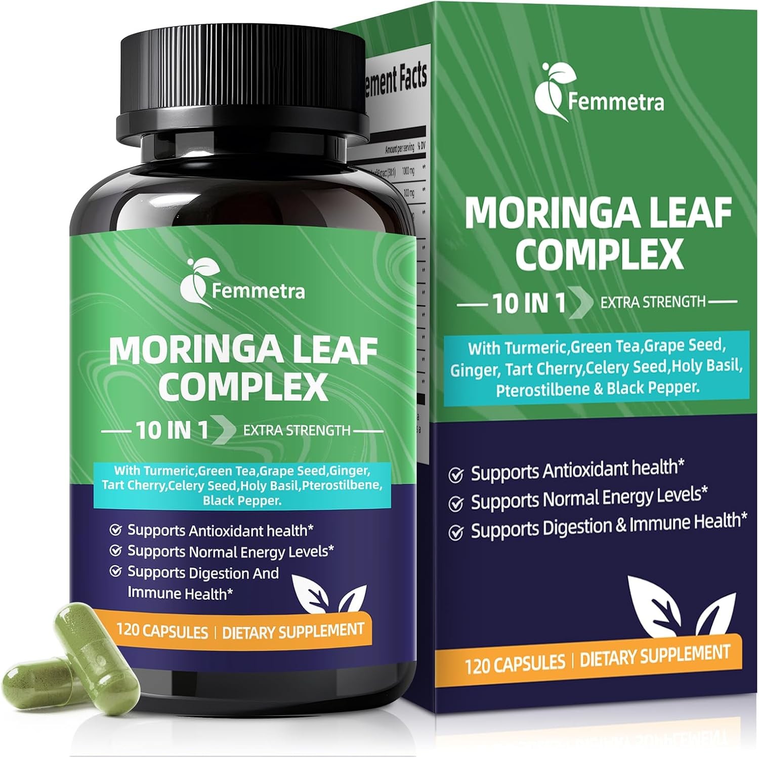 Moringa Turmeric Capsules, 10-in-1 Moringa Leaf Complex, Energy, Skin Premium