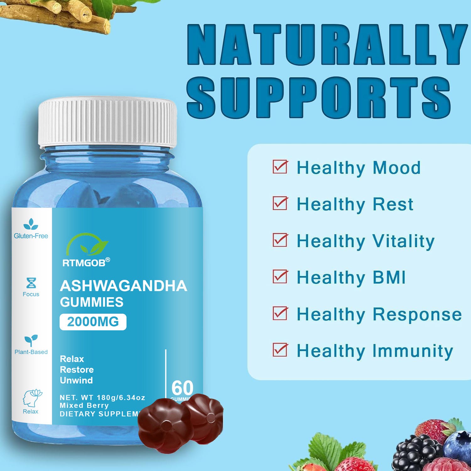 Nutrition Ashwagandha Gummies 60 Gummies Improve Sleep Health for Women Men