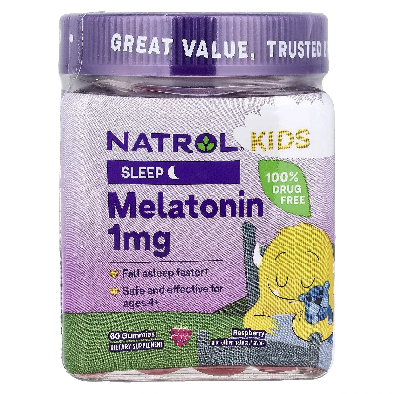 Natrol Kids Melatonin Gummies, Raspberry, 1 mg, 60 Gummies EXP 3/2026