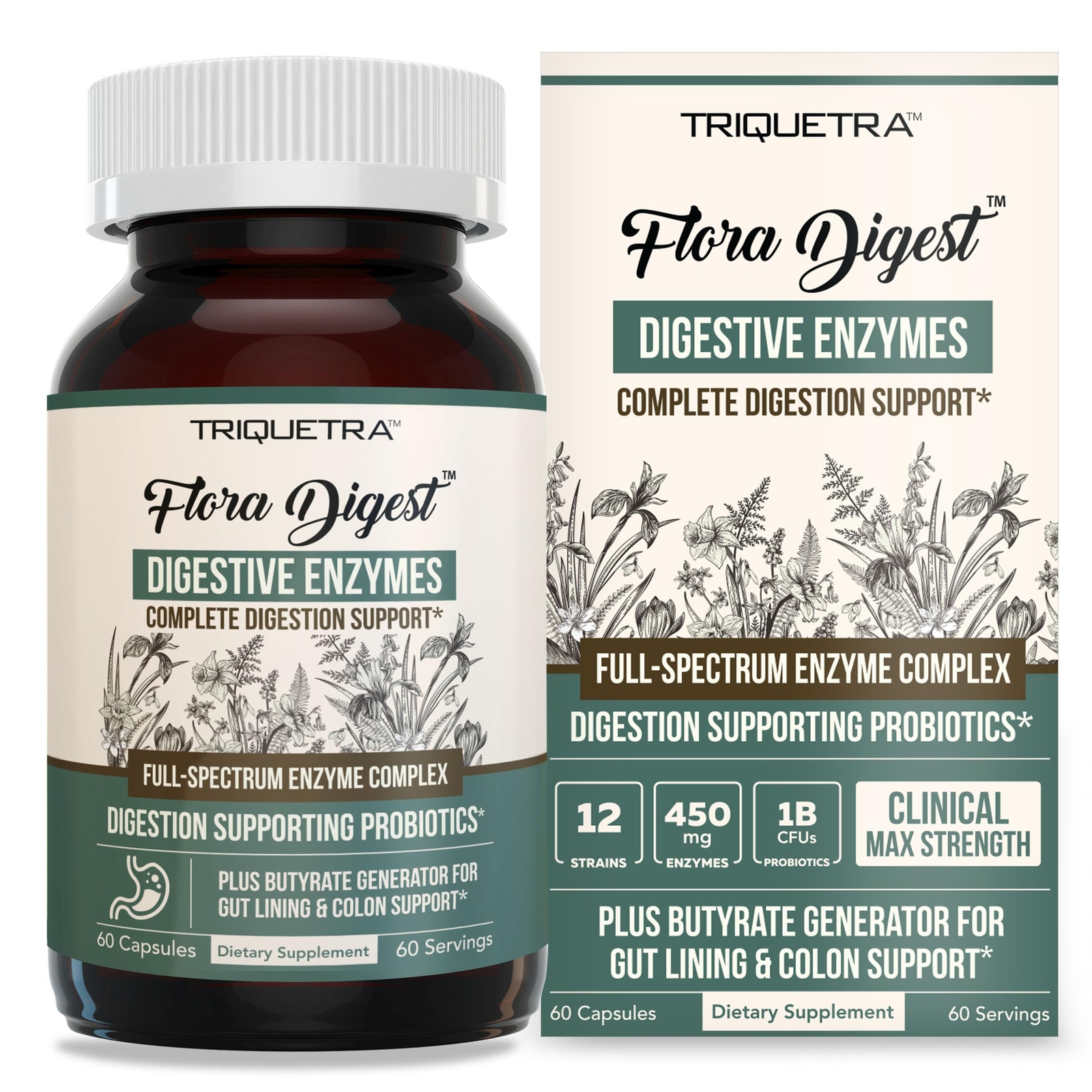 Flora Digest – 3-in-1 Max Strength Digestive Enzymes + Gut Surviving Probioti..
