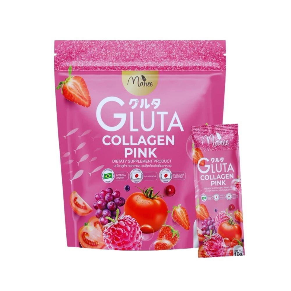 Manee Gluta Collagen Pink Anti-Aging Smooth Skin Supplement Healthy 30 Sachet x3