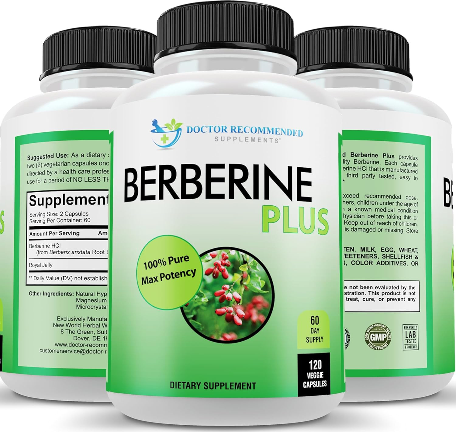 Berberine plus 1200Mg per Serving – 120 Veggie Capsules with Royal Jelly