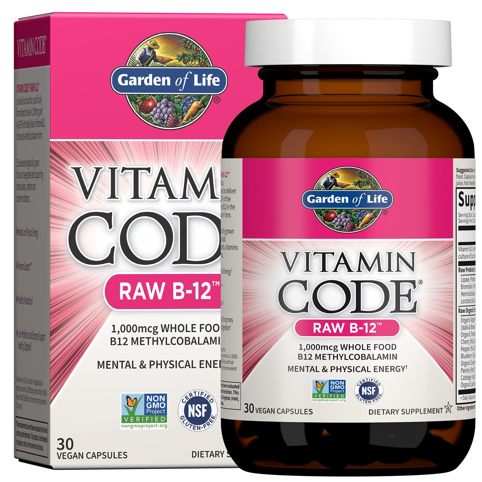 Garden of Life Vitamin Code Raw B-12-30 Capsules, 1,000mcg Whole Food B12