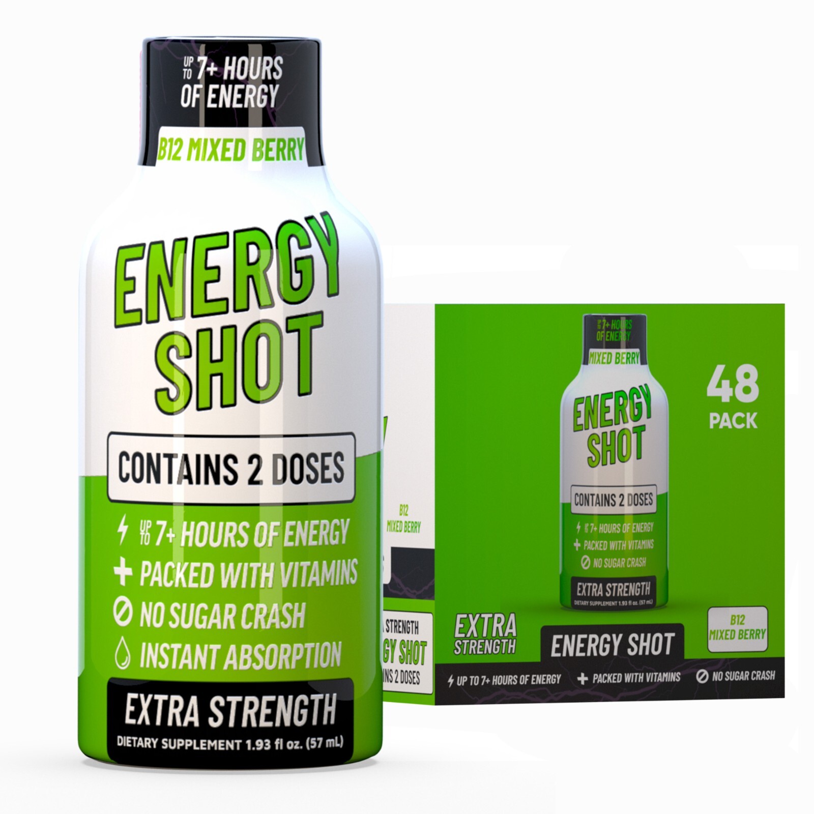 (48 Pack) GAQ B12 Energy Shots, Mixed Berry, Energy Lasts Up to 7+ Hours