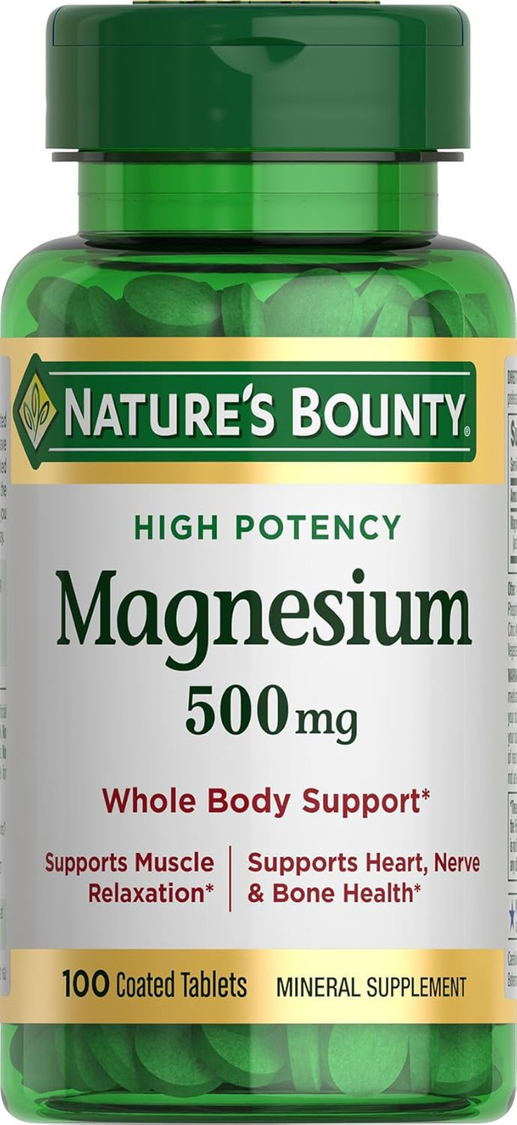 Nature’s Bounty Magnesium 500mg, Bone & Muscle Health Mineral Supplement, 100 Ct
