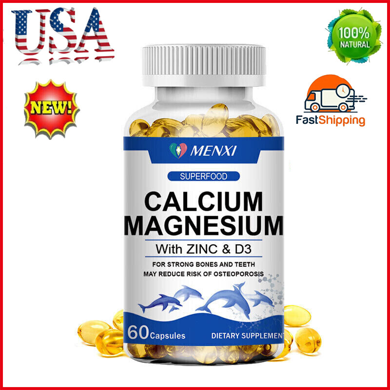 Calcium Magnesium Zinc Vitamin D3 -Strong Bone Health Muscle Improvement 60 Caps