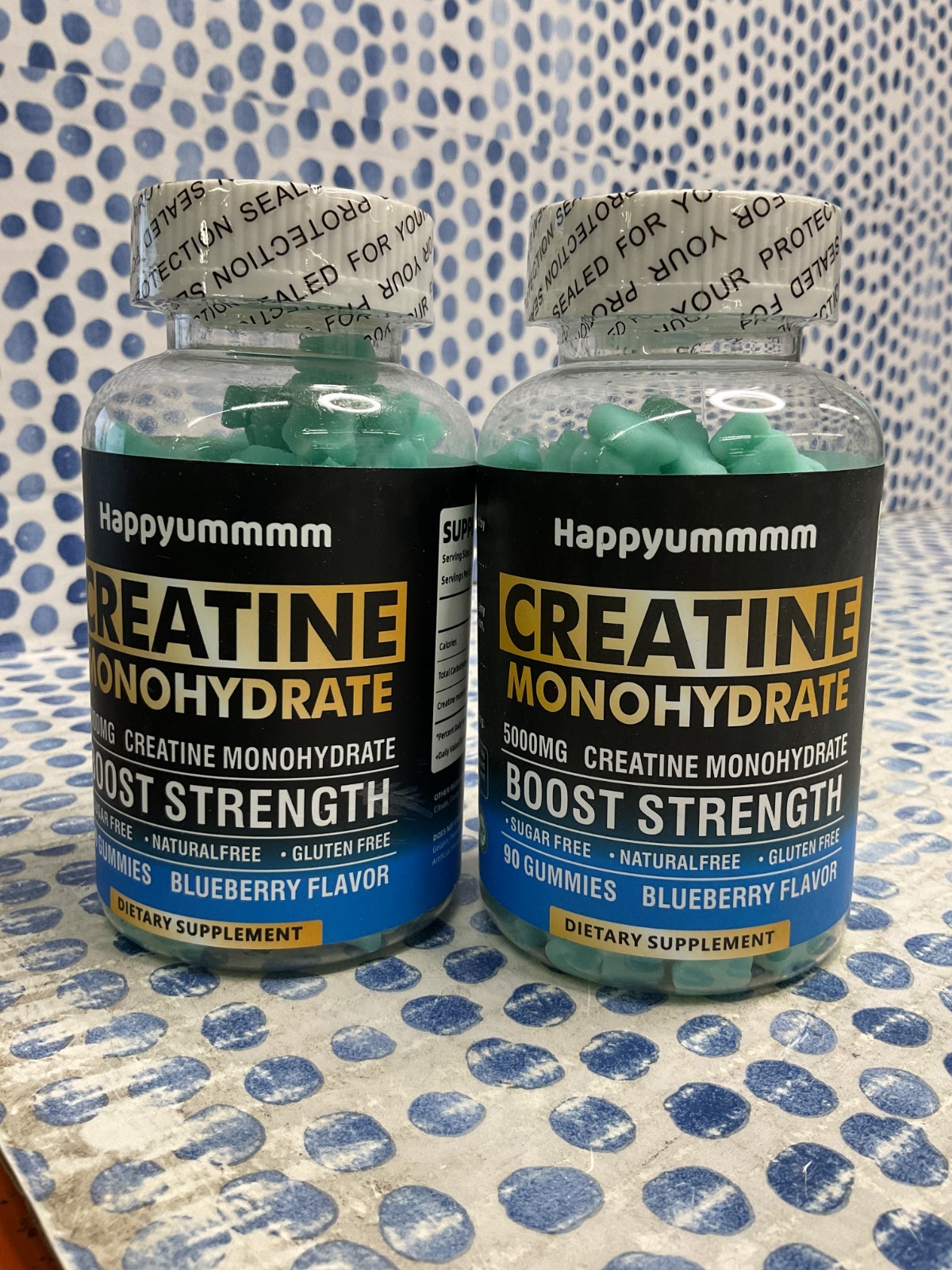 Happyummmm Creatine Monohydrate Gummies 5000mg Boost Strength Blueberry EX 10/26