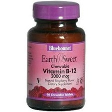 Bluebonnet Nutrition EarthSweet, Chewable Vitamin B-12 Exp 7/27 90 Tabs 2000 Mcg