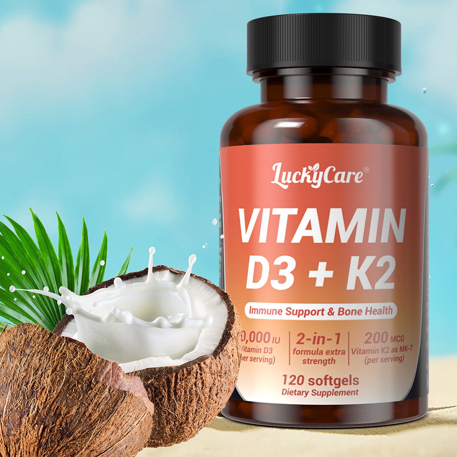 Vitamin D3 10000 IU + K2 MK7 200mcg Immune Support Bone Health Anti-Inflammatory