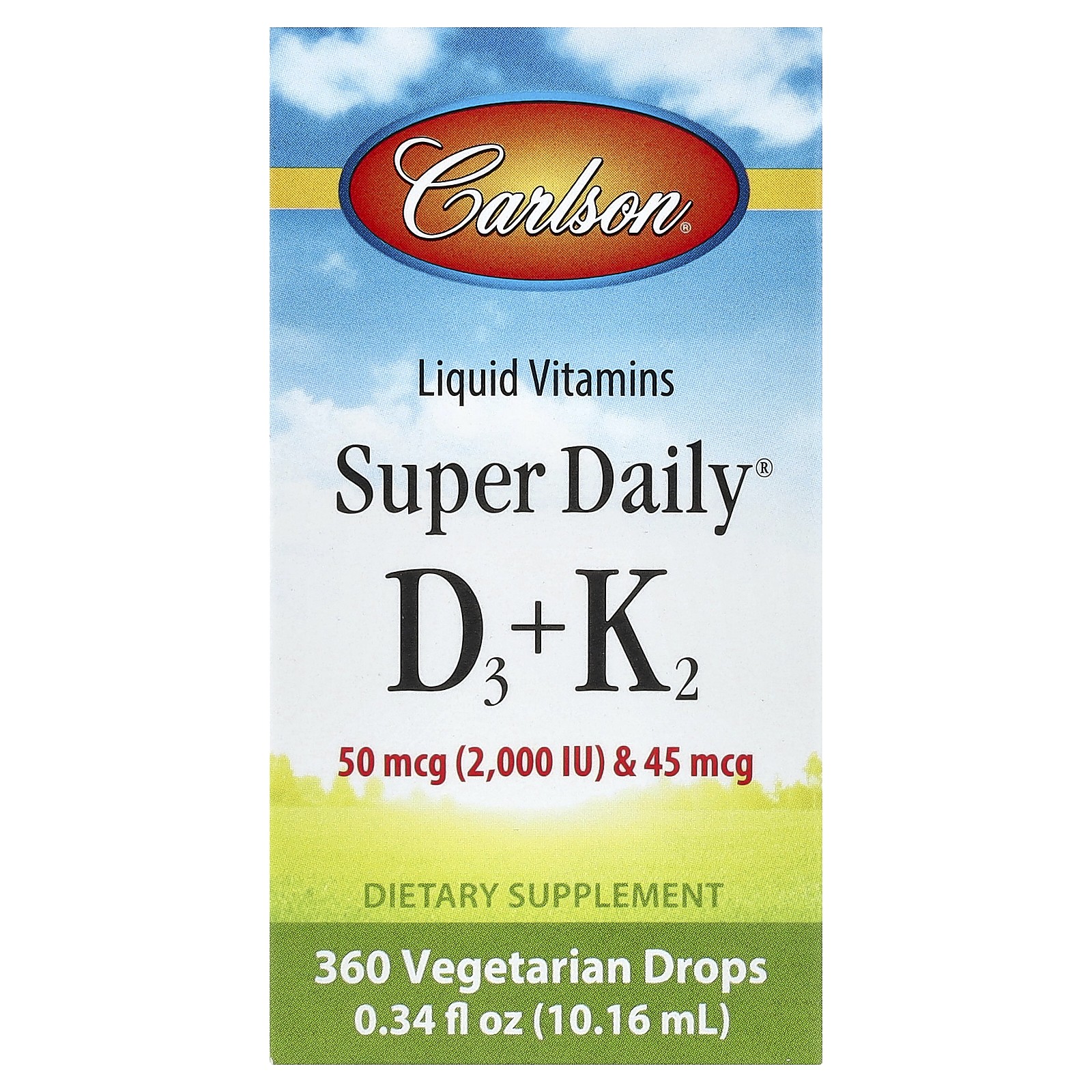 Super Daily® D3 + K2, 50 mcg (2,000 IU) & 45 mcg, 0.34 fl oz (10.16 ml)