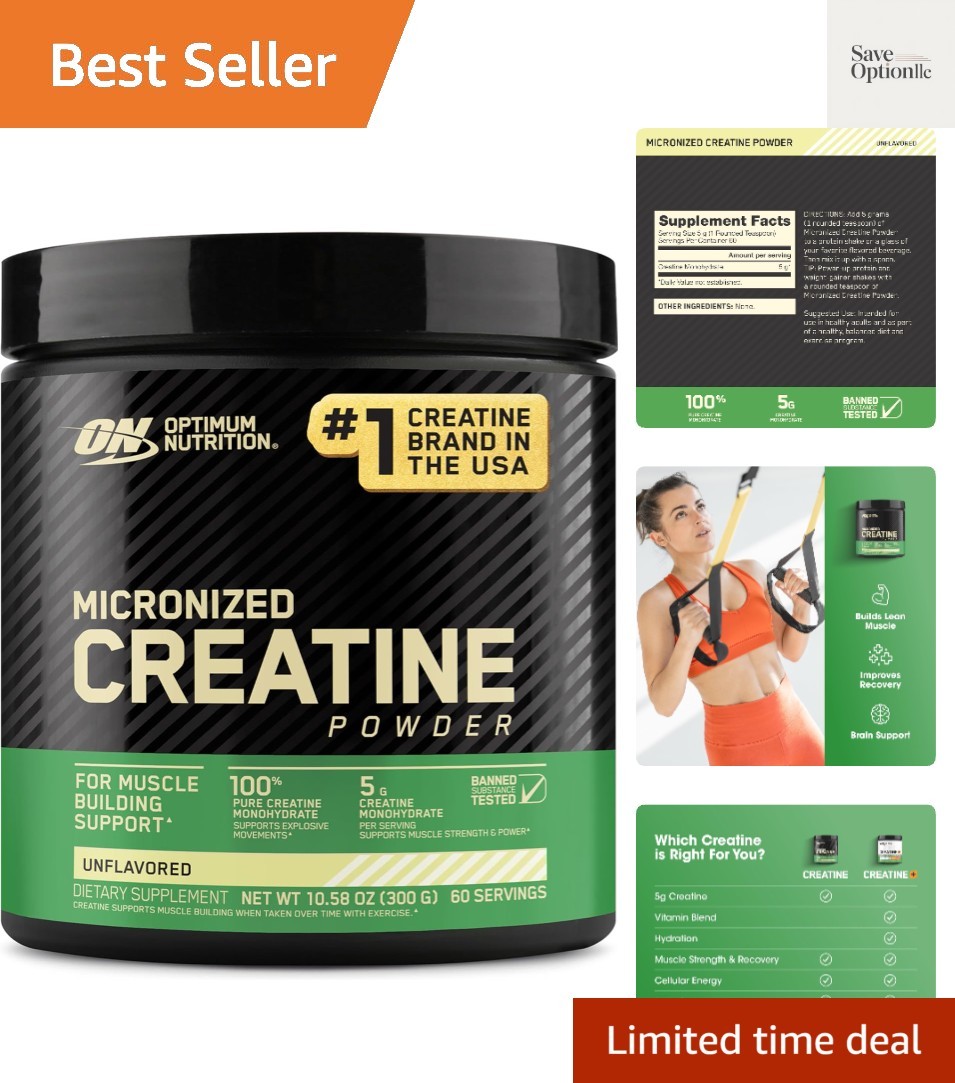 Micronized Creatine Monohydrate Powder, Unflavored, 60 Servings, 300 Grams Pa…