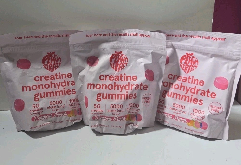 3 X Peach Perfect Creatine Monohydrate Gummies,  Women, 5g Vegan Tropical Punch