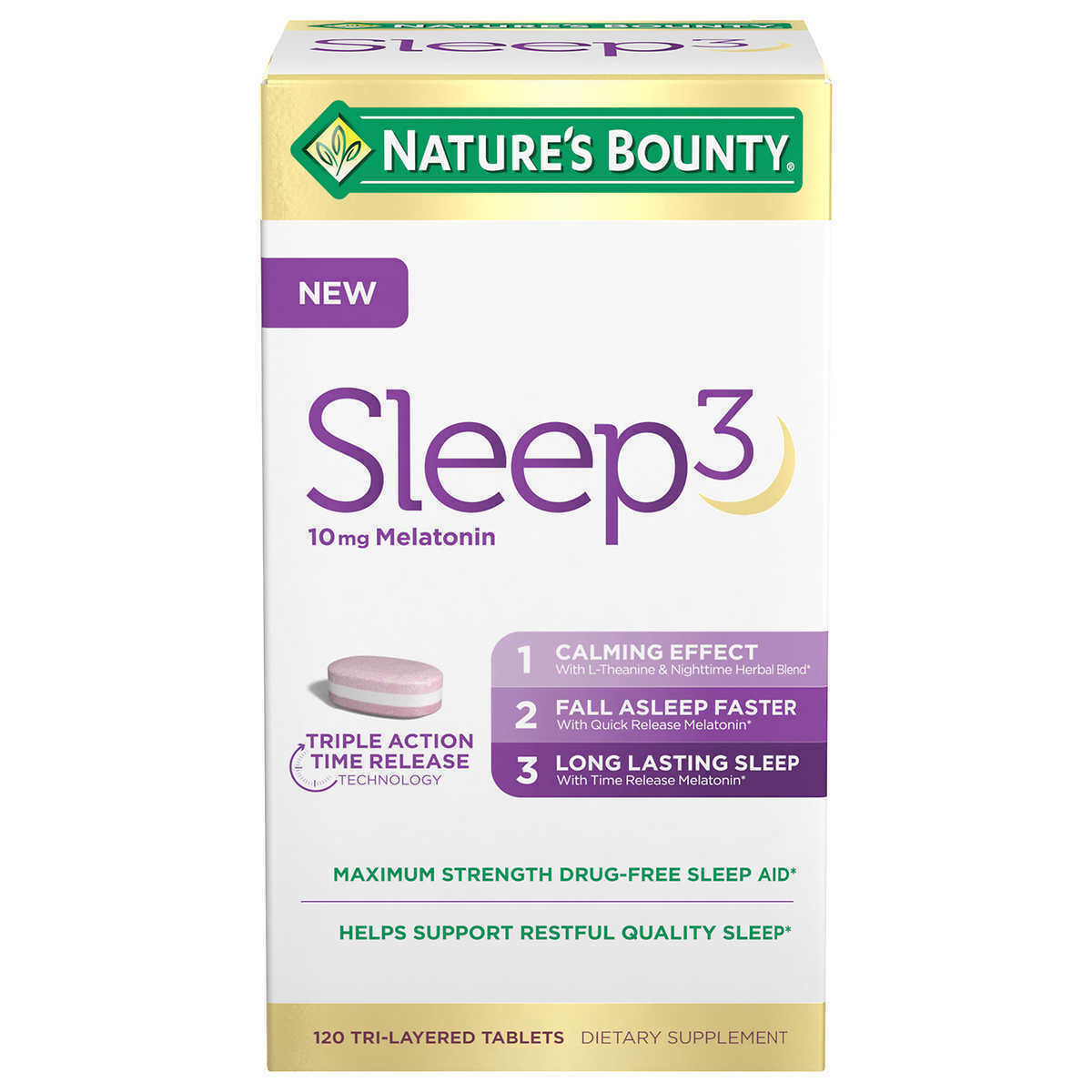 NEW Nature’s Bounty Sleep3 10mg. Melatonin, 120 Tablets  Triple Action