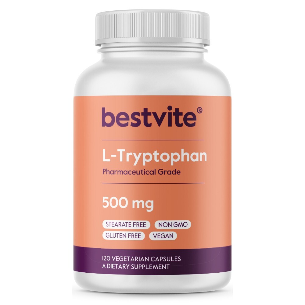 L-Tryptophan 500mg per Capsule (120 Vegetarian Capsules)-No Stearates-Vegan