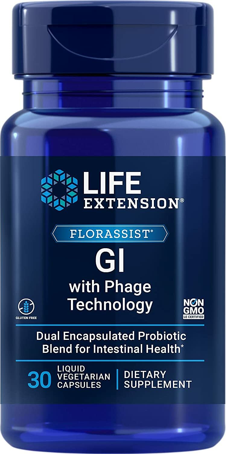 Life Extension Florassist GI w Phage Digestive Health Probiotic Supplement 30Cap