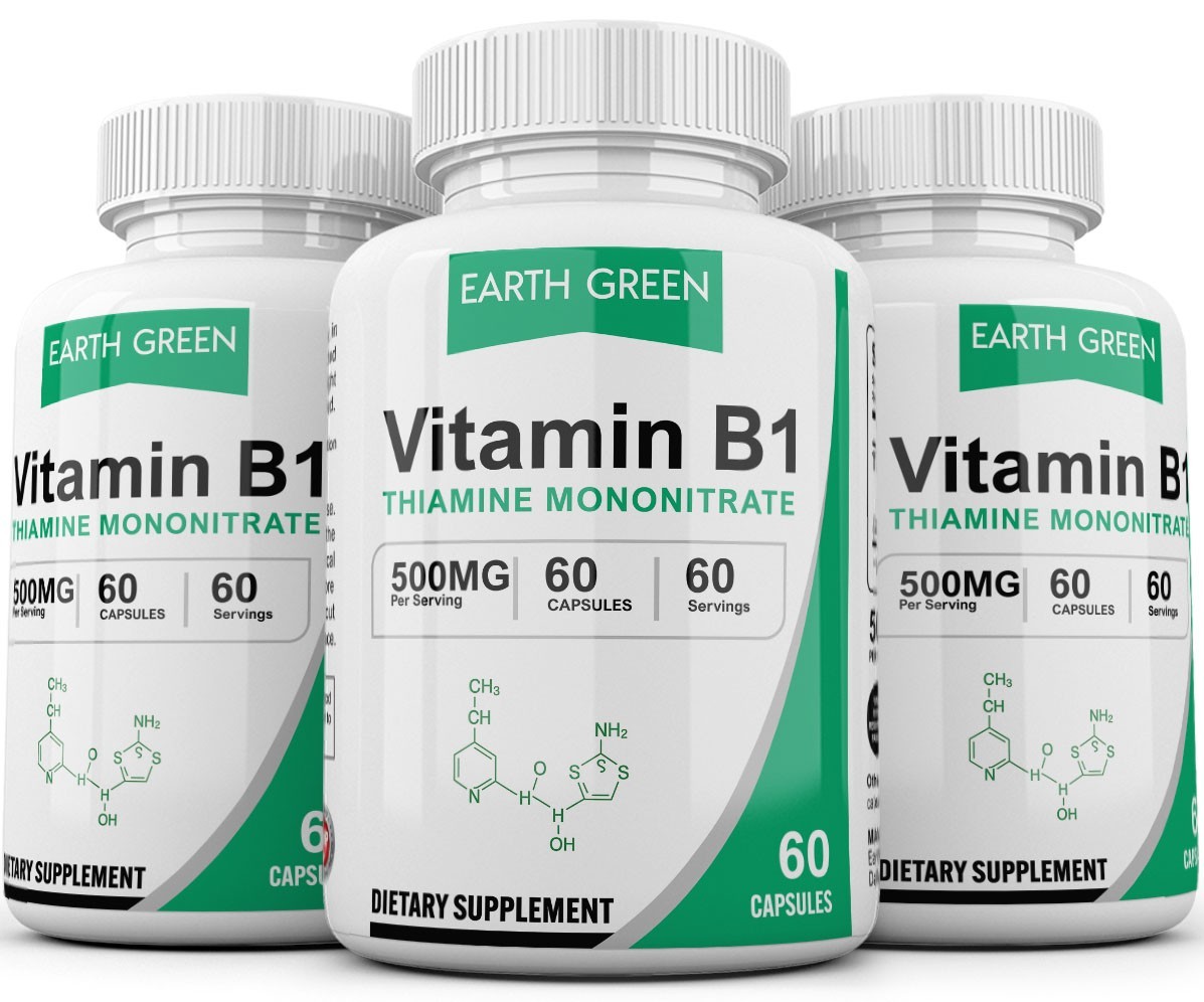 3 Bottles Vitamin B1 (Thiamin) 500mg, 180 Capsules – Gluten Free & Non-GMO USA