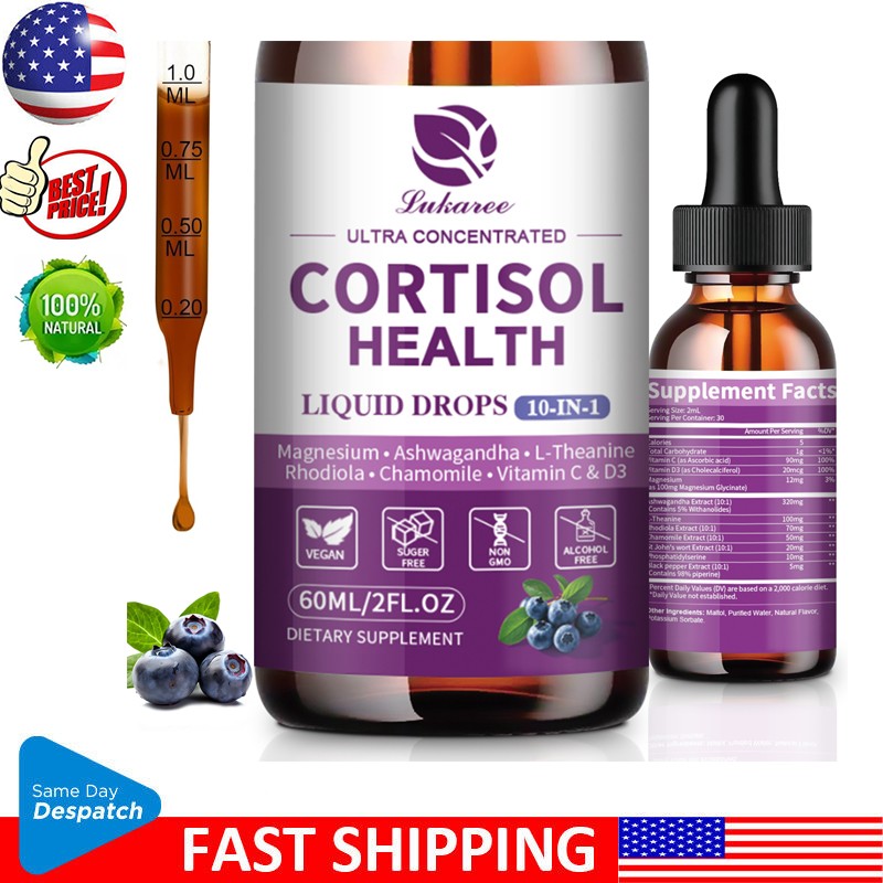 60ml  Cortisol 10-IN-1 Supplement Liquid with Magnesium Ashwagandha L-Theanine