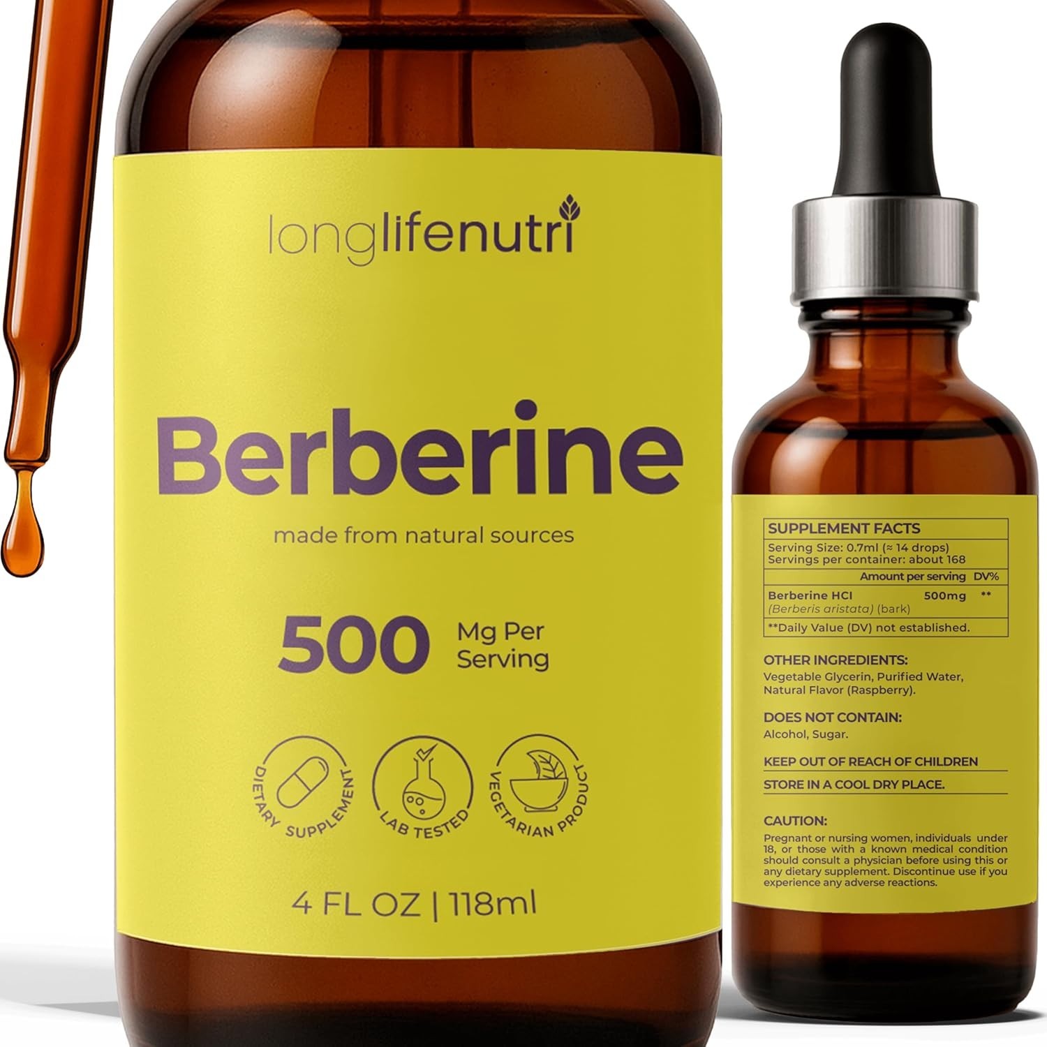 Berberine HCL Organic Liquid Drops Cholesterol Heart & Weight Management Support