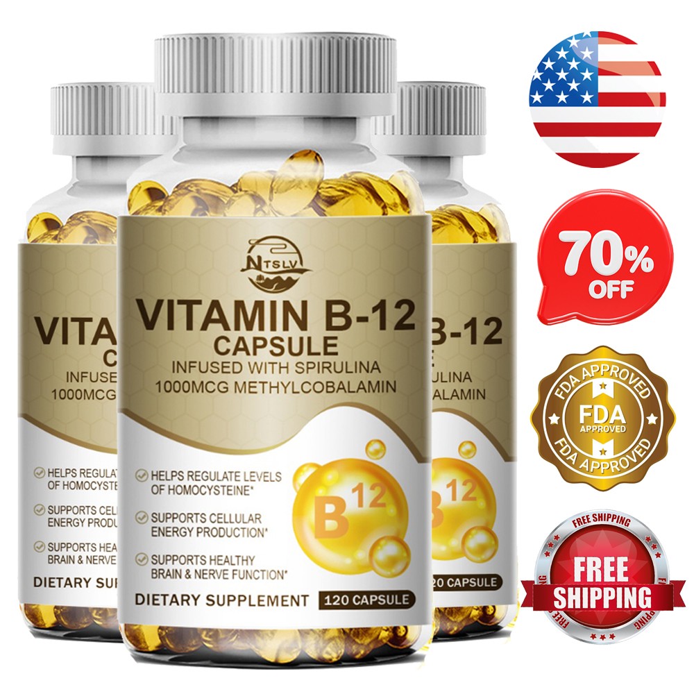 Vitamin B12 (Methylcobalamin) 1000mcg, 360 Capsules – Non-GMO SPIRULINA