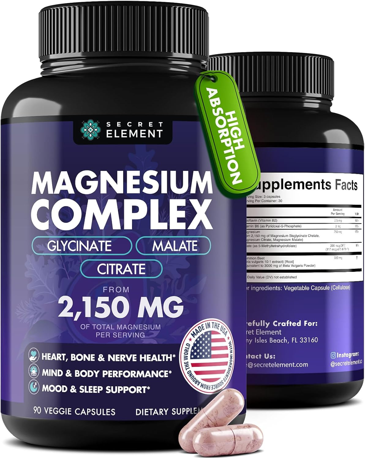 Magnesium Complex 2150MG High Absorption Capsules with Magnesium Glycinate Ci…