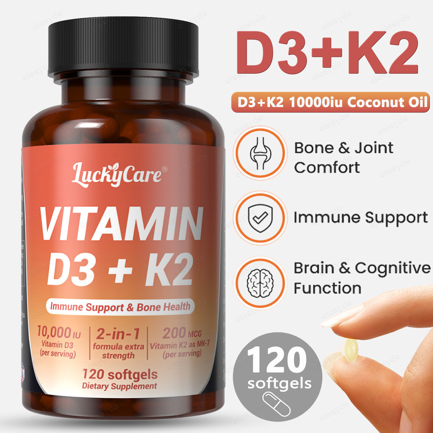 Vitamin D3 K2 Softgels Capsules – Extra Strength D3 K2 Supplements with 10000 IU
