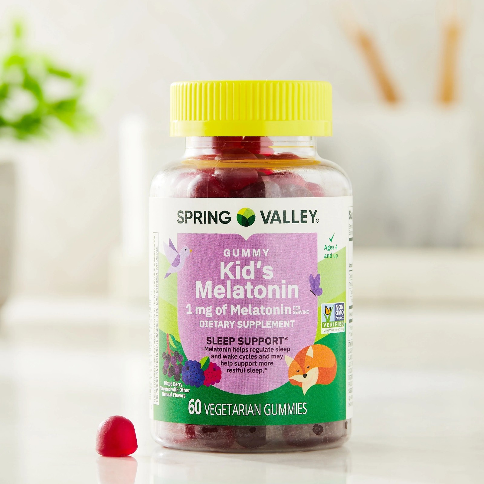 Spring Valley Kids Melatonin Dietary Supplement Gummies, Raspberry (1 mg, 60 ct)