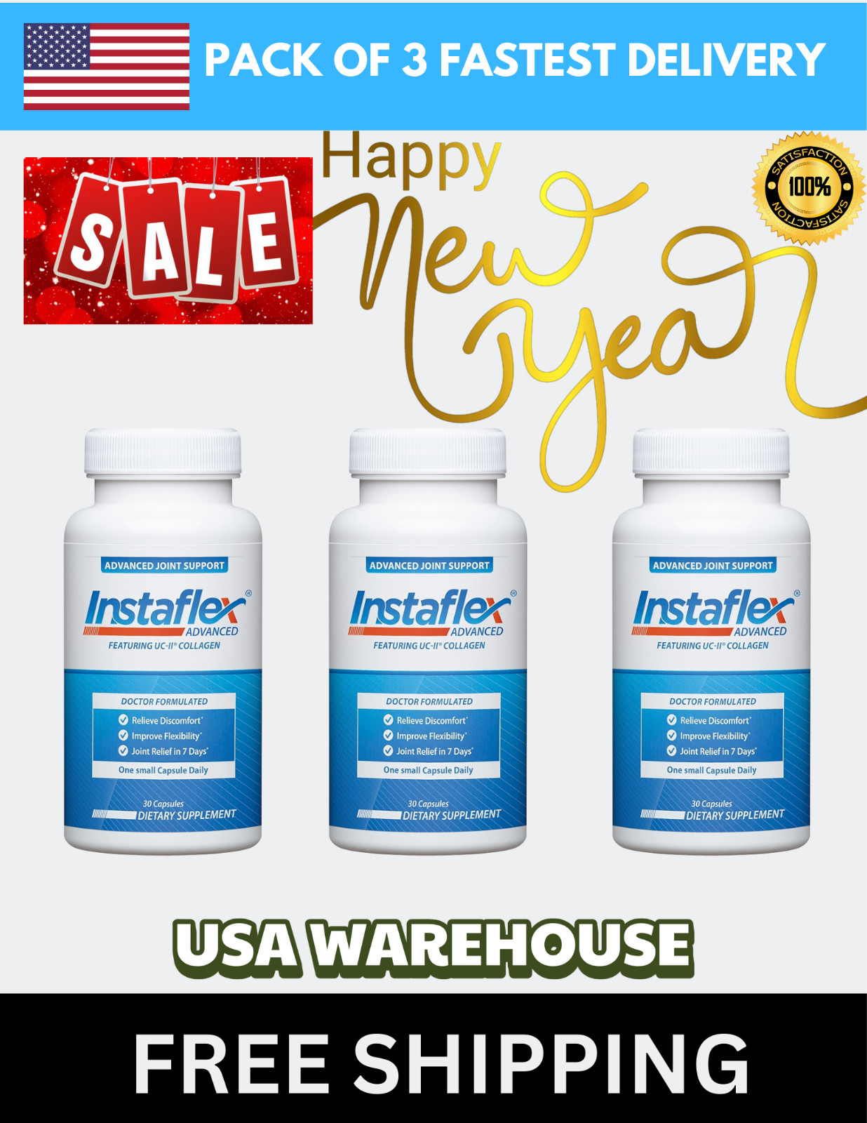 3 Bottle Instaflex Advanced Joint Support Doctor Formulated 90 Capsules US STOCK