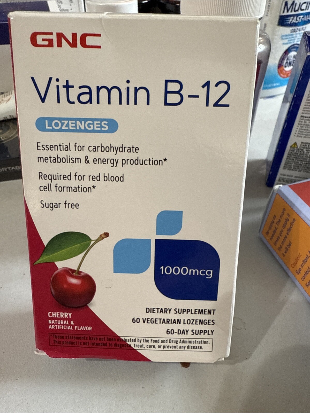 GNC Vitamin B-12 1000 mcg – Cherry – 60 Lozenges | 60 Servings Exp 8/25