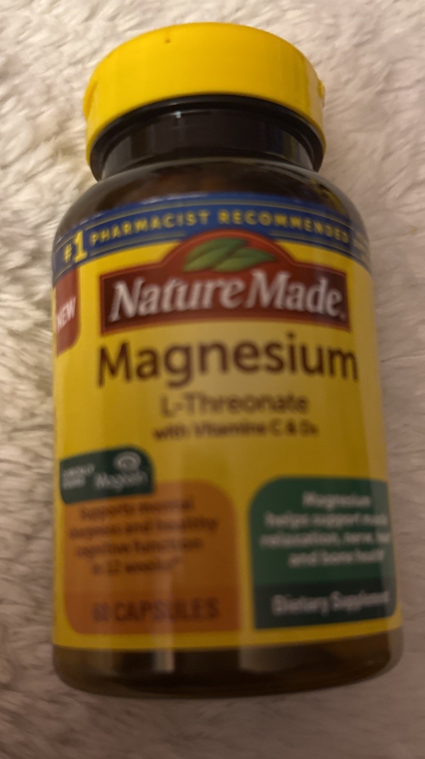 Nature Made Magnesium L-Threonate Vitamins C & D 60 Capsules 07/2027