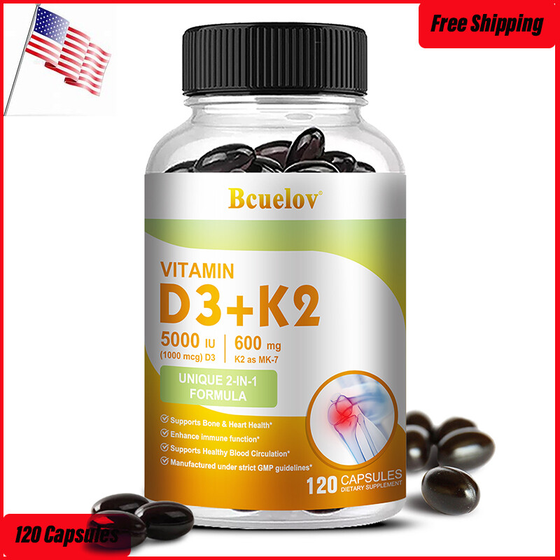 Vitamin D3 with K2 D3 5000IU and K2 600 mg High Strength 120 Vegan Capsules