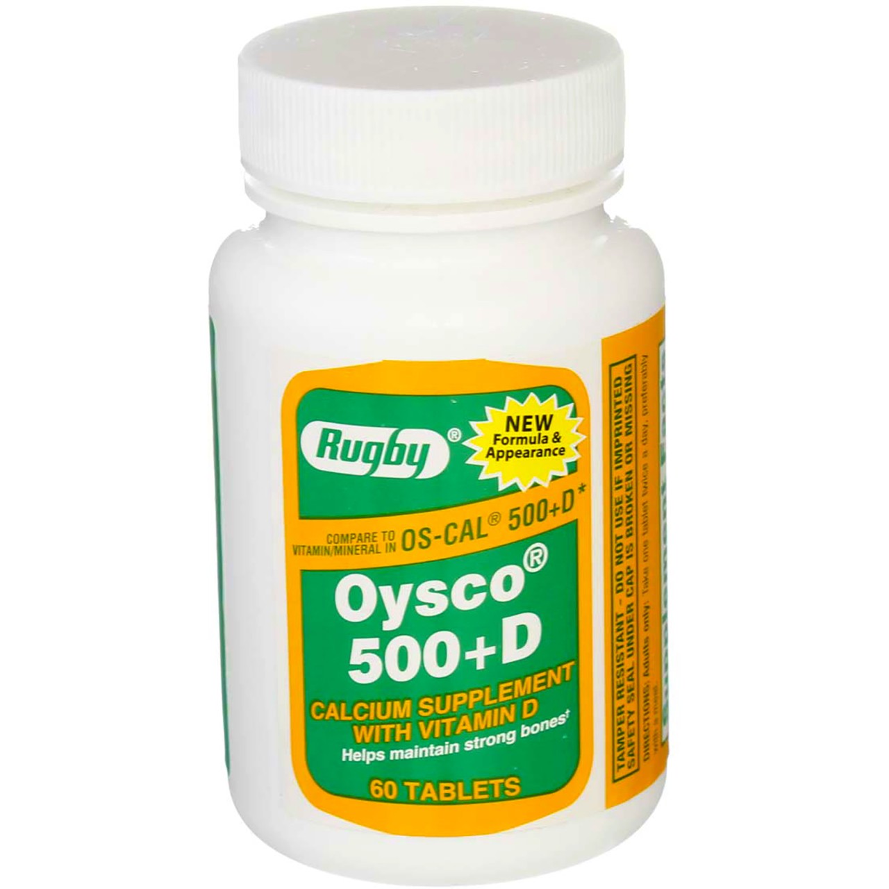 2 Pack Rugby Oysco 500 + Vitamin D Tablets, 60 Ct