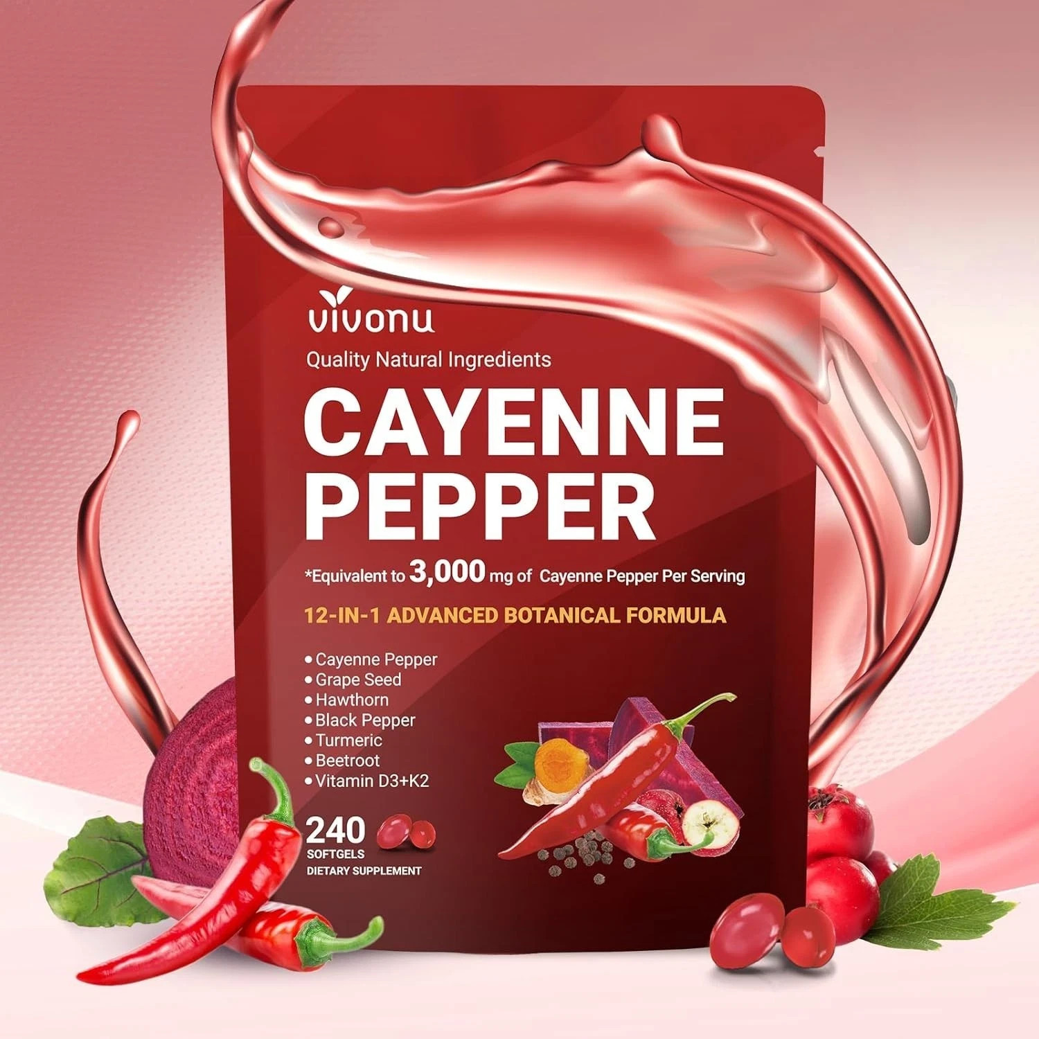 VivoNu Cayenne Pepper Softgels Supplement – 240 Capsules NEW FREE SHIP