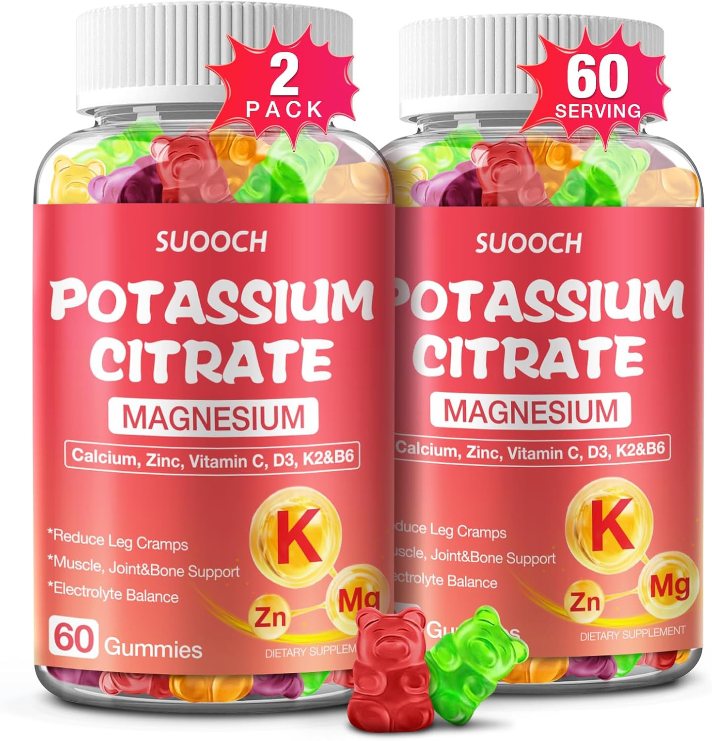 2 Pack Potassium Citrate Gummies 120 Count, 1200Mg Potassium Supplement, Potassi