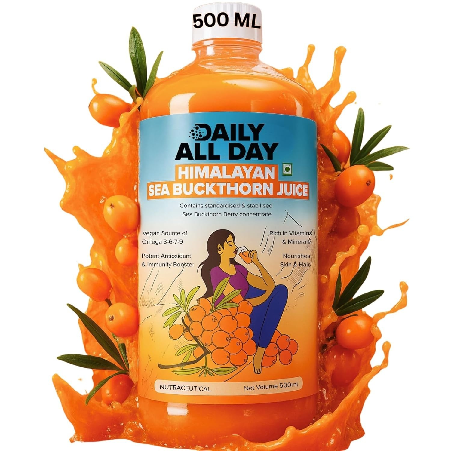Daily All Day Himalayan Sea Buckthorn Berry Pulp Concentrated Juice 500 ml